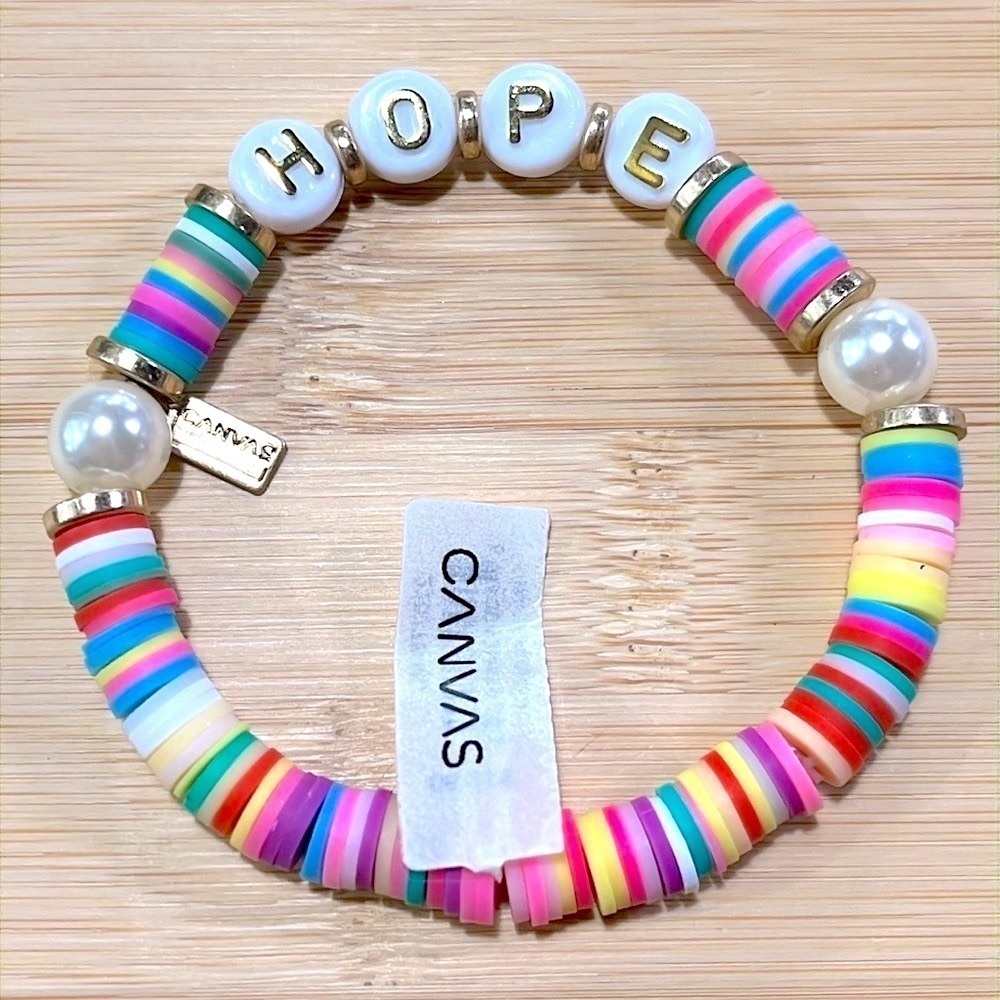 Brand New Canvas Multicolored Beaded Friendship Bracelet “HOPE” Stretch Colorful